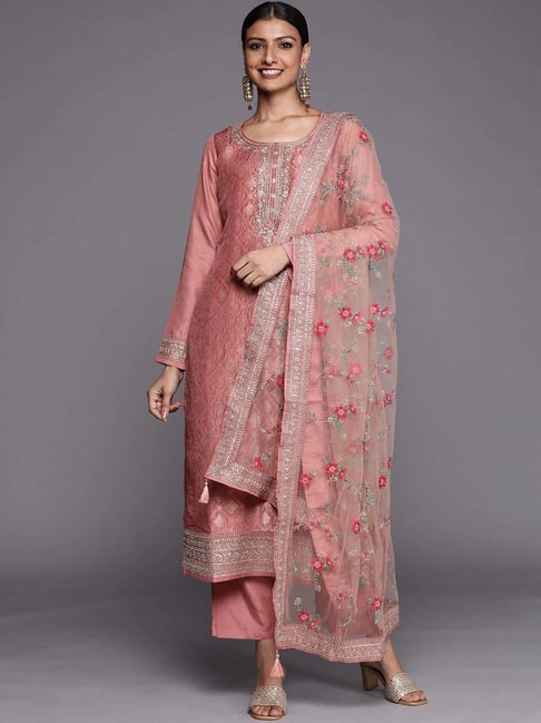 Libas Pink Woven Pattern Kurta Pant Set With Dupatta