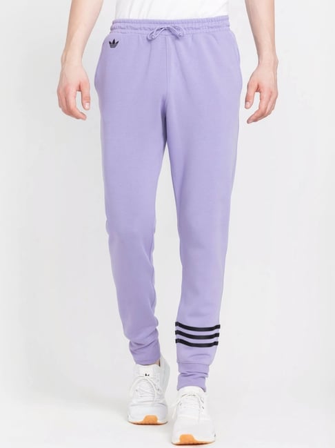 Adidas Originals Purple Cotton Slim Fit Striped Joggers