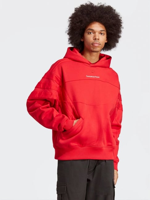 Adidas Originals Red Cotton Regular Fit Hooded Sweatshirt