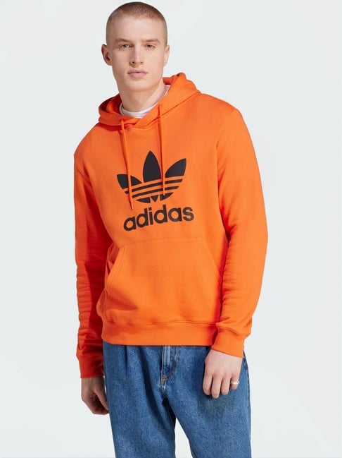 Buy Adidas Originals Orange Cotton Logo Printed Hooded Sweatshirt for Mens Online Tata CLiQ