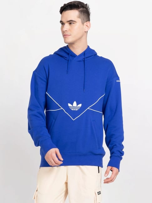 Buy Adidas Originals Blue Cotton Regular Fit Logo Printed Hooded Jacket for Mens Online Tata CLiQ