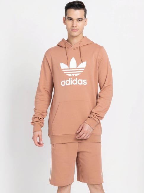 Adidas Originals Brown Cotton Regular Fit Logo Printed Hooded Jacket-picture-41