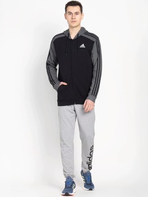 Buy Adidas Black Cotton Regular Fit Colour Block Hooded Jacket for