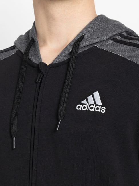 Buy Adidas Black Cotton Regular Fit Colour Block Hooded Jacket for