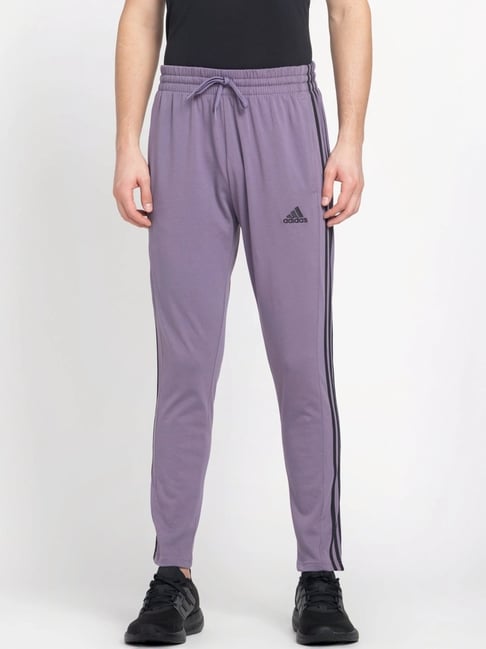Adidas Purple Cotton Regular Fit Striped Sports Trackpants