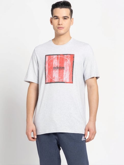 Adidas Grey Cotton Regular Fit Printed T-Shirt-picture-33