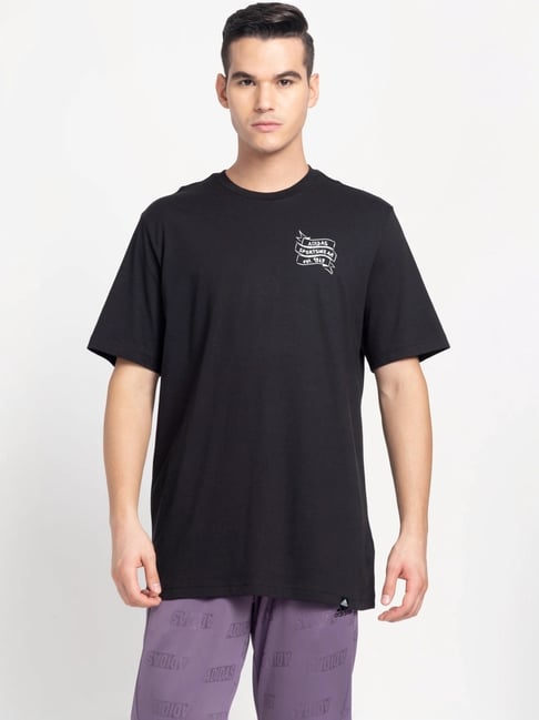Adidas Black Cotton Regular Fit Printed T-Shirt-picture-28