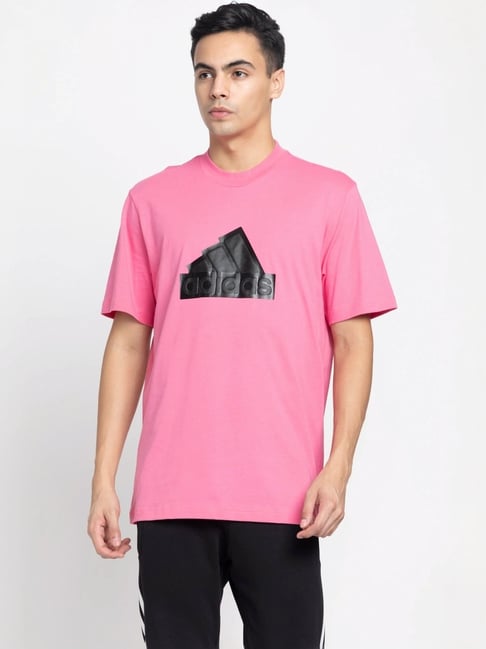 Adidas Pink Cotton Regular Fit Logo Printed T-Shirt-picture-28