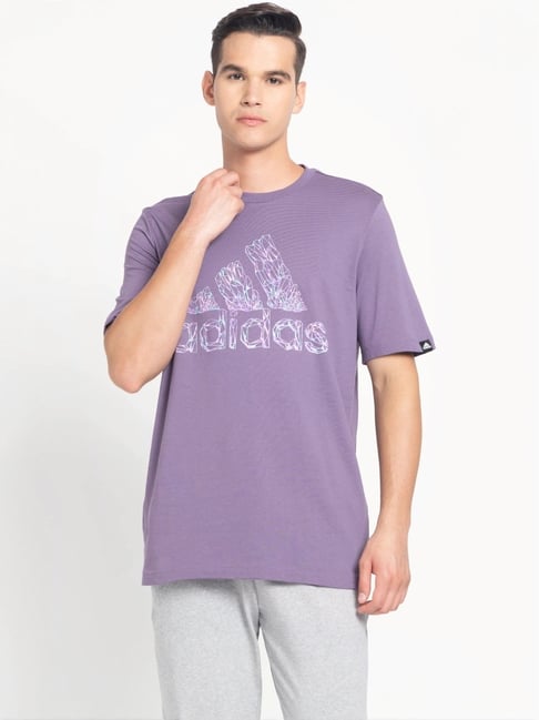 Buy Adidas Purple Cotton Regular Fit Logo Printed T-Shirt for Mens