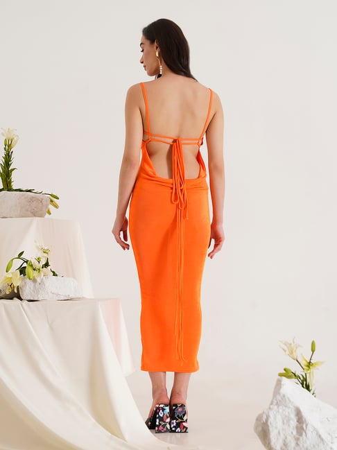 Buy PRIZO Orange Regular Fit Midi Dress for Women Online @ Tata CLiQ