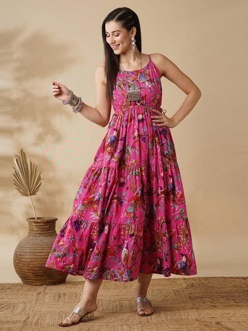 Globus Pink Cotton Embellished Midi Dress