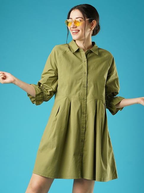 Globus Olive Cotton Relaxed Fit Shirt Dress