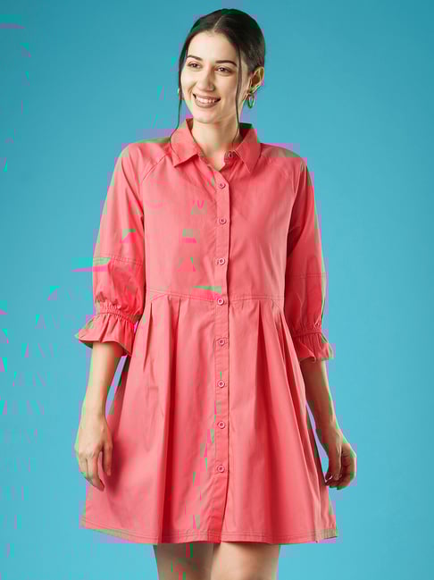 Globus Pink Cotton Relaxed Fit Shirt Dress