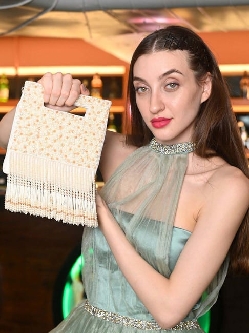 Odette White & Golden Embellished Handbag-picture-25