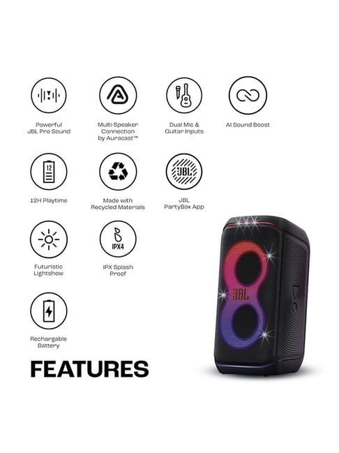 JBL Partybox 120, 160W Wireless BT Party Speaker with AI Sound