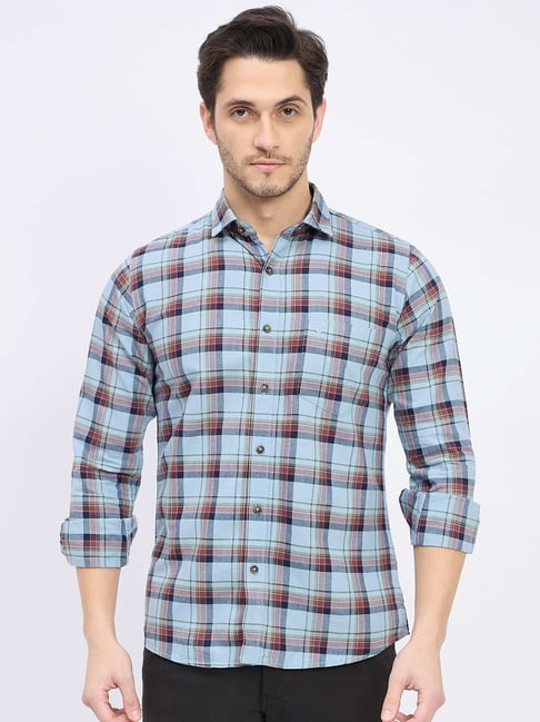 Duke Blue Cotton Slim Fit Checks Shirt-picture-37