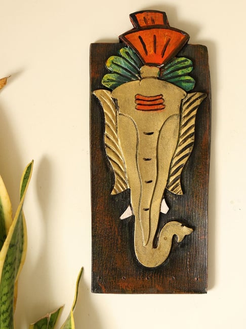 Unravel India Meditating Tusker Ganesha Multicolor Wooden procession Frame