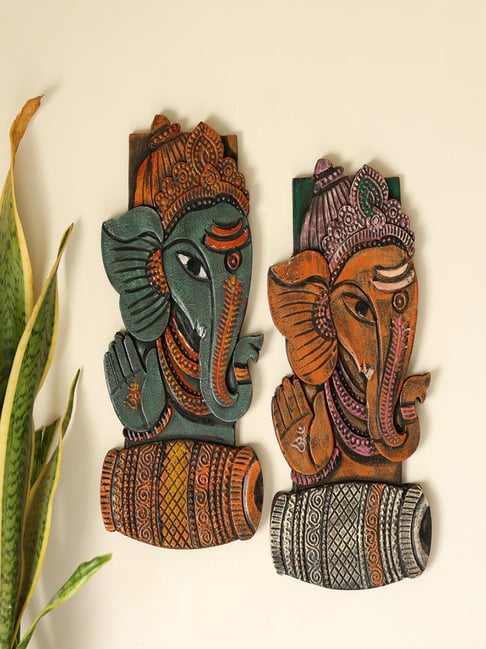 Unravel India Duo Ganesha with tabla Multicolor Wooden procession Frame