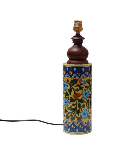 Unravel India Mugal Bageecha Multicolor Ceramic Cylindrical Table Lamp