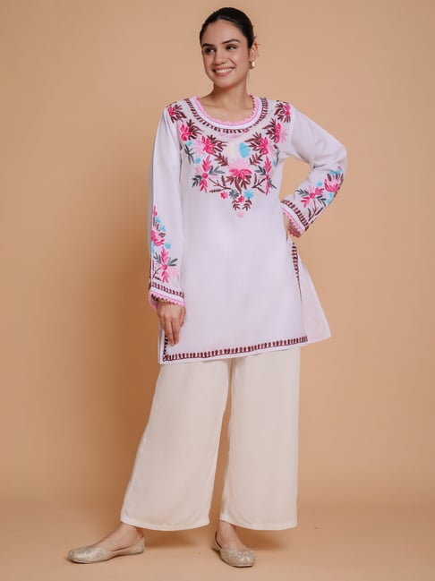 House of Kari Falak Kashmiri Short Kurta  White-picture-34
