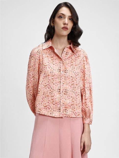 Forever 21 Peach Floral Print Shirt