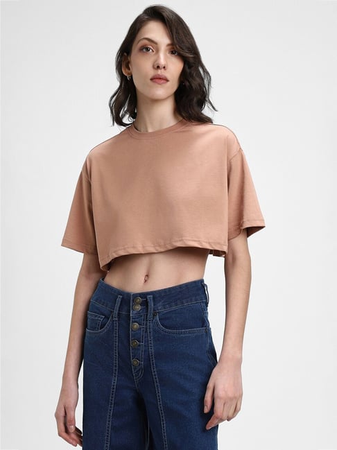 Buy Forever 21 Brown Cotton Relaxed Fit Crop Top for Women Online