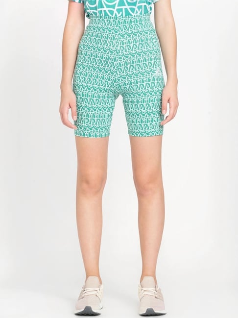 ADIDAS Green Cotton Printed Sports Shorts