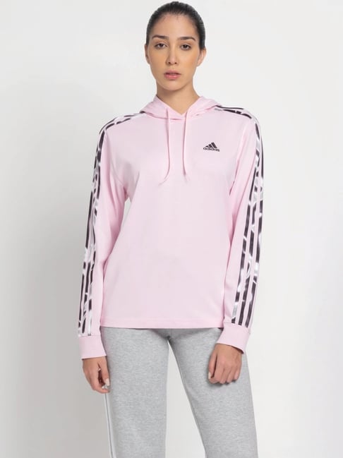ADIDAS Pink Cotton Striped Sports Sweatshirt
