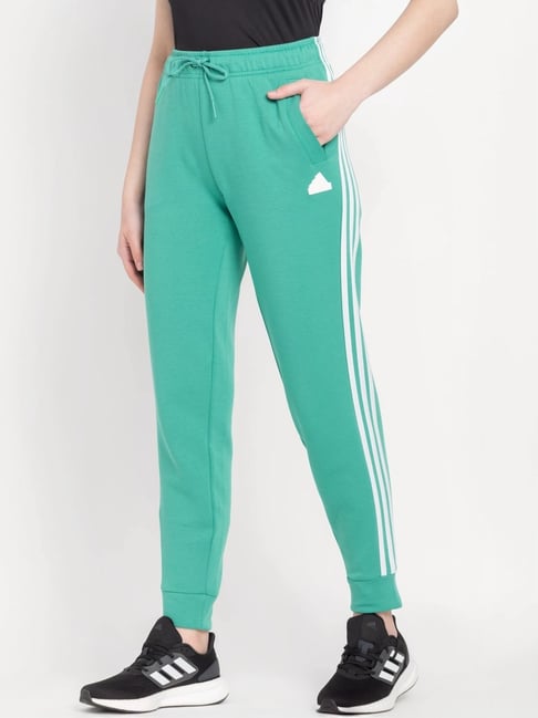 ADIDAS Green Cotton Striped Sports Track Pants