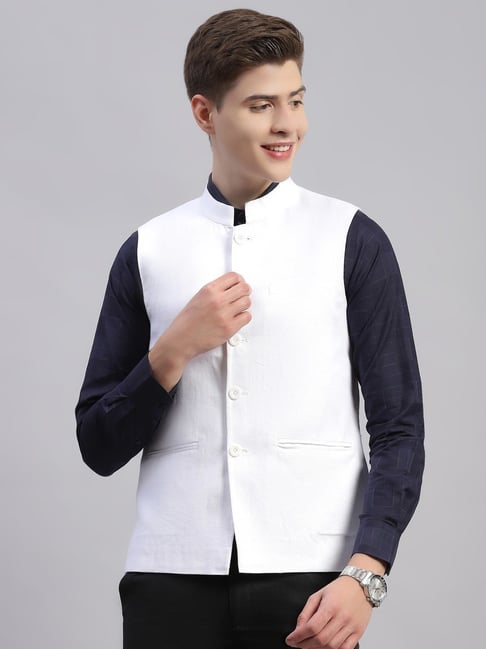 Waistcoat Monte Carlo Nehru Jacket Monte Carlo White Linen Regular