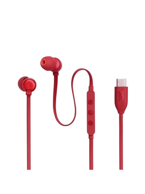 JBL Tune 310 Wired In Ear Type C Earphone with Button EQ Present Remote  and Microphone (Red)