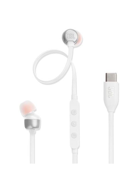 JBL Tune 310 Wired In Ear Type C Earphone with 3 Button EQ Present Remote and Microphone (White)