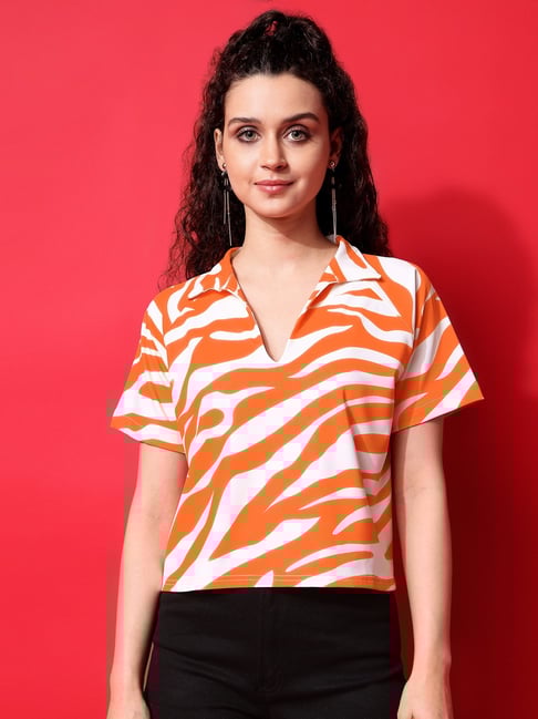 PURVAJA Orange & White Animal Print Top-picture-17