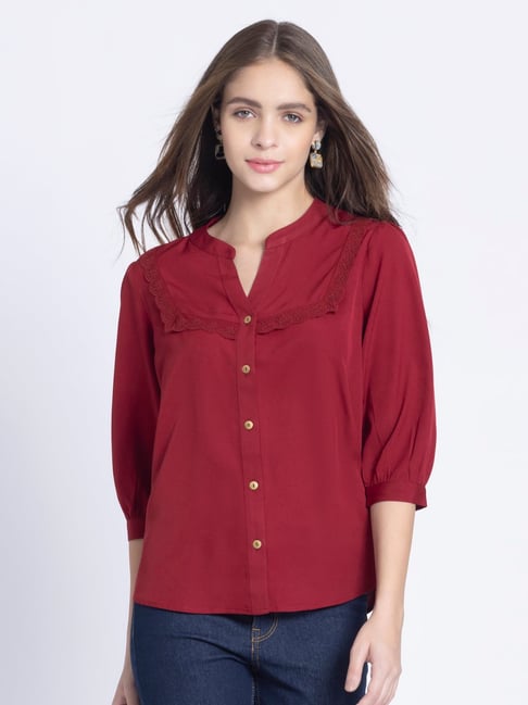 SHAYE Maroon Regular Fit Shirt