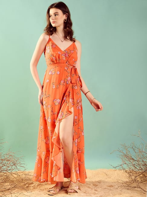 KASSUALLY Orange Floral Print Maxi Dress