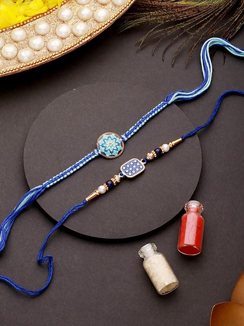 Aatmana Set of 2 Blue Enamelled & Embellished Designer Beaded Rakhi with Roli Chawal-picture-10