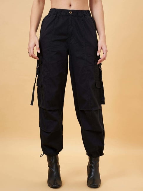 SF Jeans by Pantaloons Jet Black Cotton Plain Joggers-picture-36