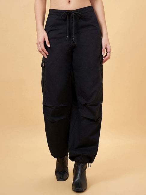 SF Jeans by Pantaloons Jet Black Cotton Plain Joggers-picture-38