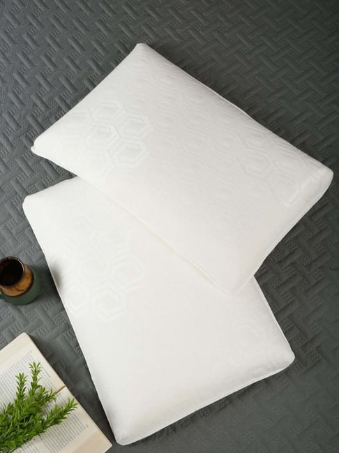 HOSTA HOMES Cream Cotton Bamboo Fabric Memory Foam Medicated Pillow - Set of 2