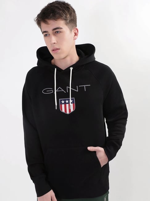 Buy Gant Black Regular Fit Printed Hooded Sweatshirt for Mens