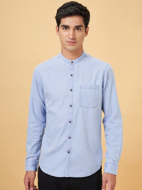 Sf Jeans By Pantaloons Light Blue Cotton Slim Fit Denim Shirt-picture-44