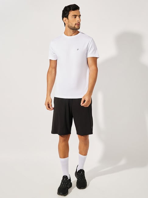 Styli White & Black Regular Fit Textured Sports T-Shirt & Shorts Set