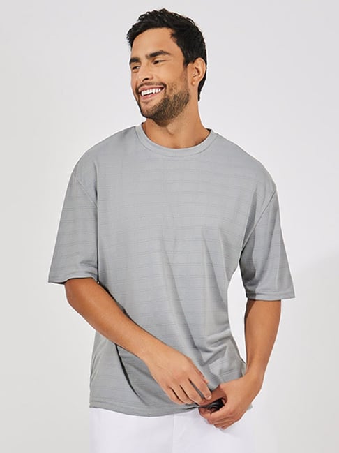 Styli Grey Relaxed Fit Check Oversized Crew T-Shirt