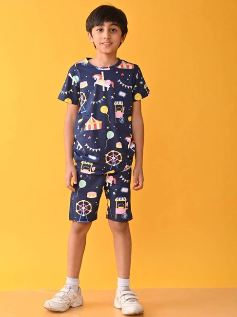 Anthrilo Kids blue Cotton Printed T-Shirt & Short