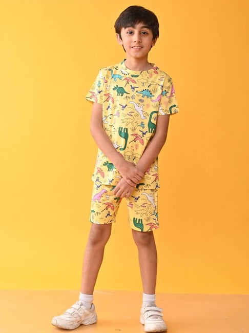 Anthrilo Kids Yellow Cotton Printed T-Shirt & Short