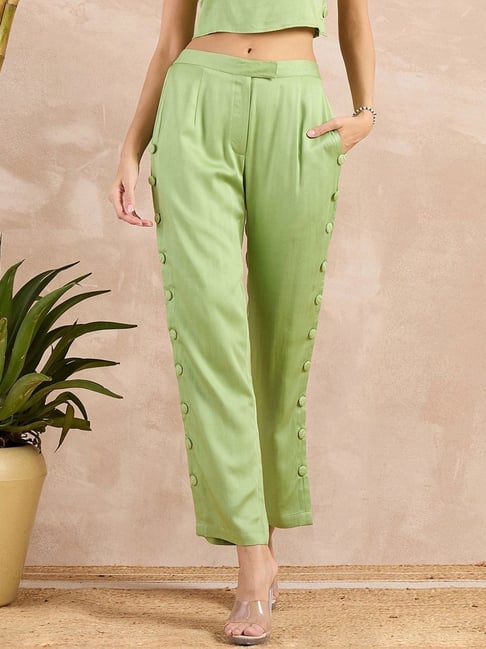 First Resort By Ramola Bachchan Pastel Green Eco-Chic Vogue Button Down Straight Pants-picture-10
