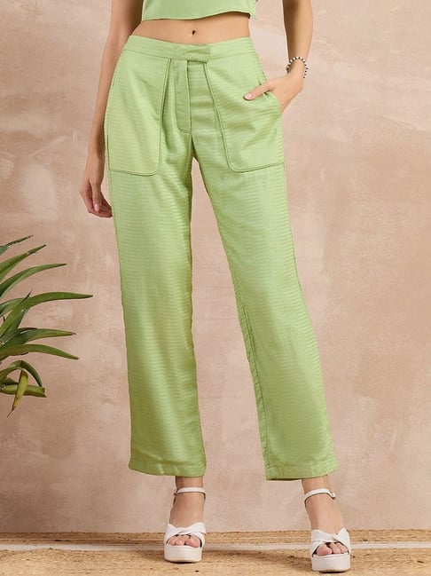 First Resort By Ramola Bachchan Pastel Green Eco-Chic Vogue Herringbone Straight Trouser-picture-14