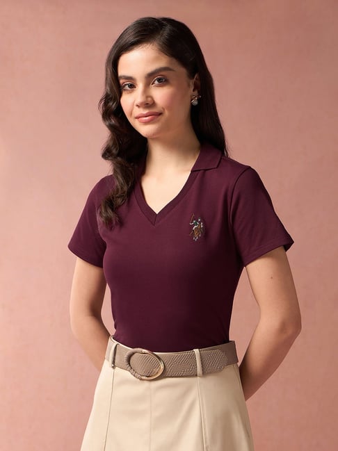 Polo Maroon Logo Print Polo T-Shirt