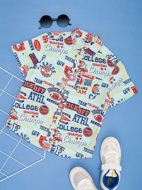 Pantaloons Junior Kids Brook Green Cotton Printed Shirts