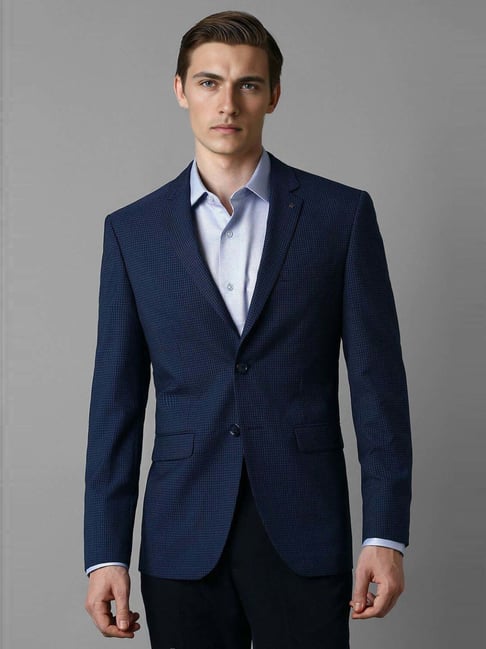 Louis Philippe Navy Slim Fit Checks Blazer